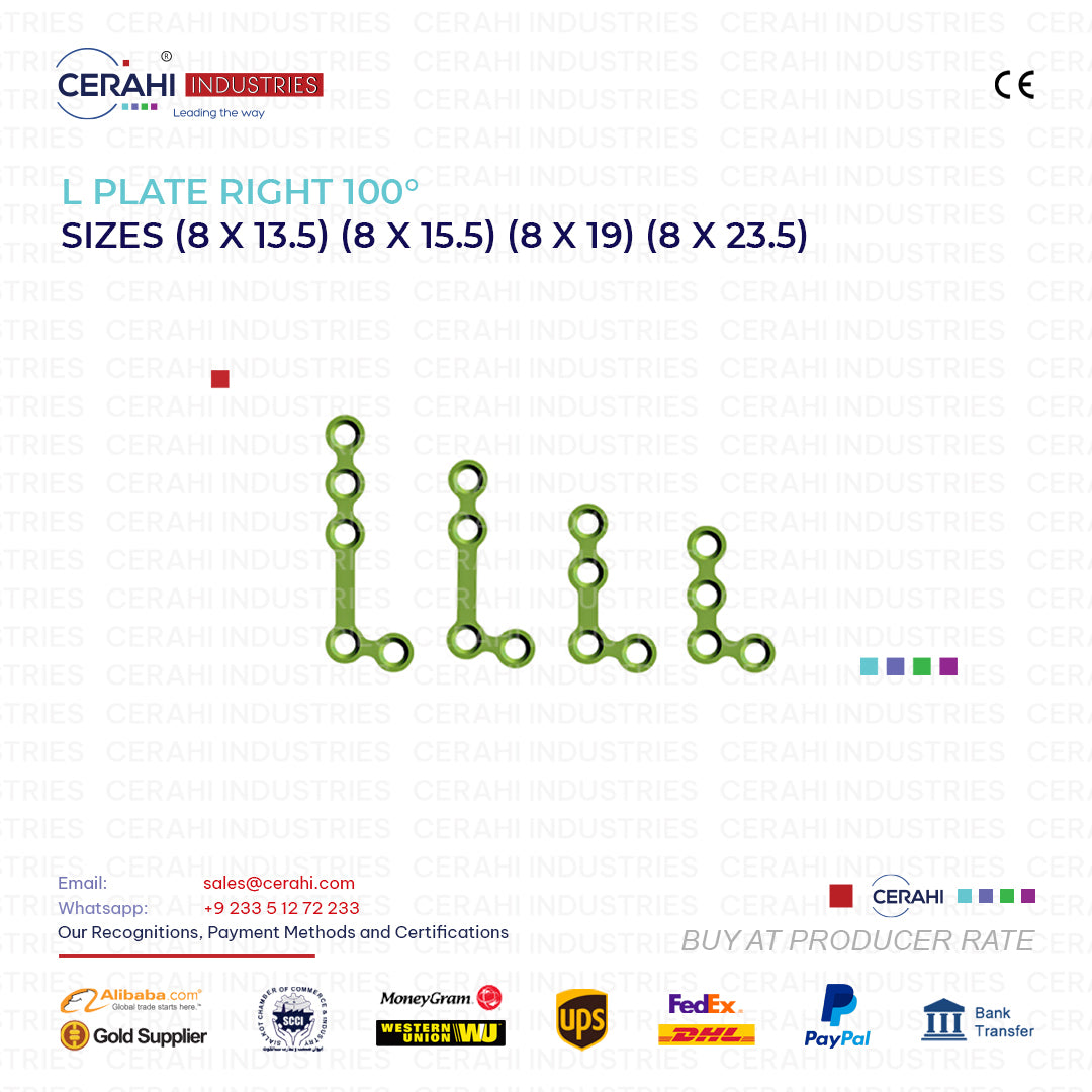 L plate right 100° | sizes (8 x 13.5) (8 x 15.5) (8 x19) (8 x 23.5)