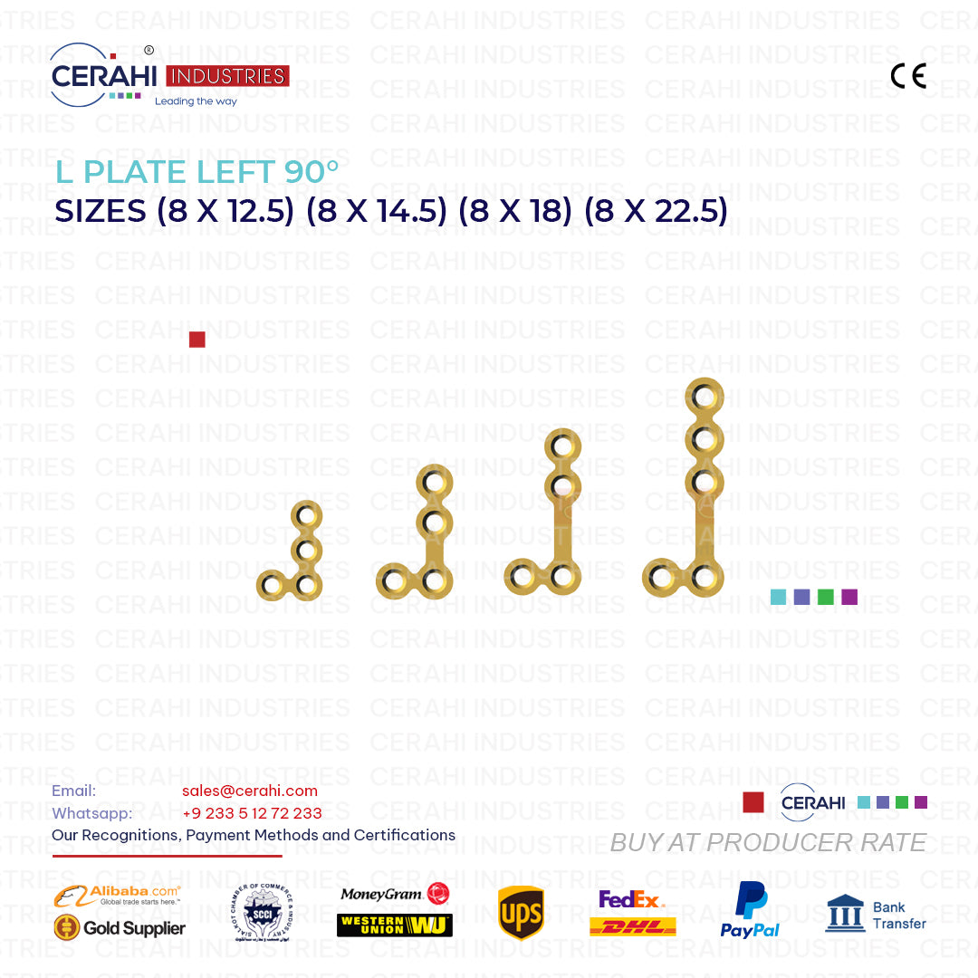 L Plate Left 90° in Various Sizes | Maxillofacial Plate