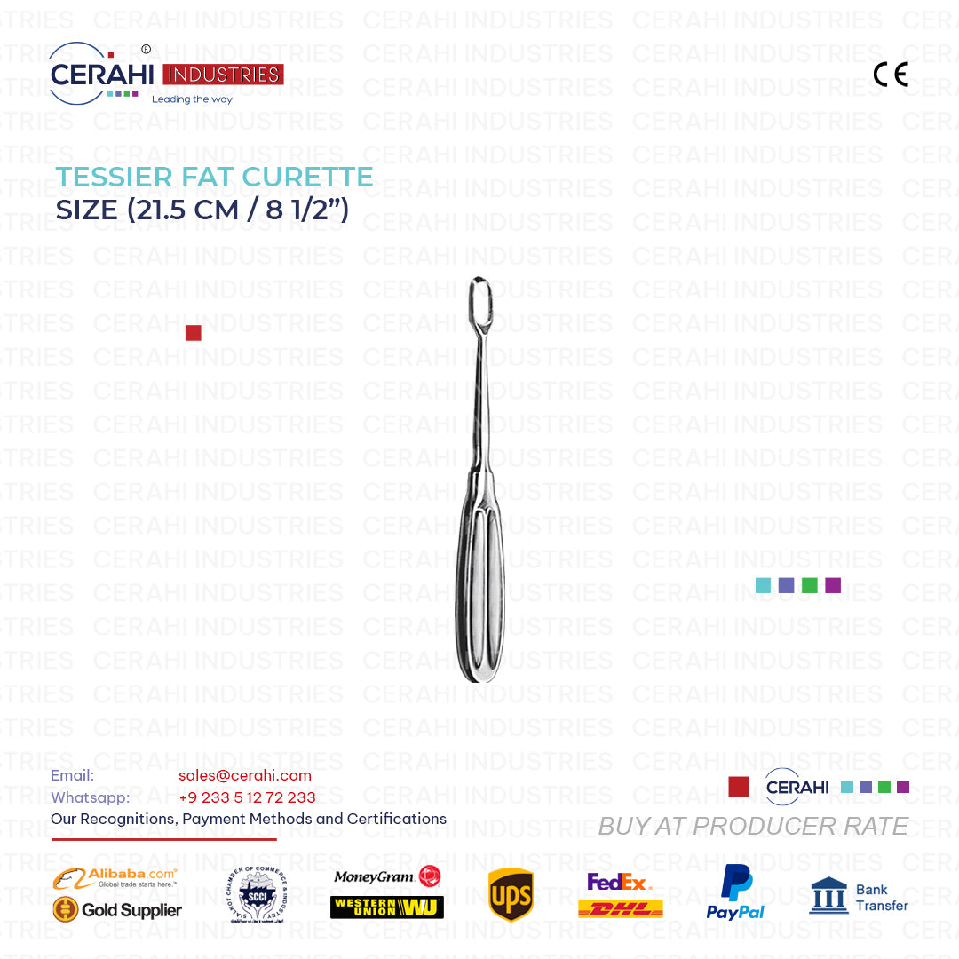 Tessier Fat Curette 21.5CM 8 1/2 Maxillofacial Surgical