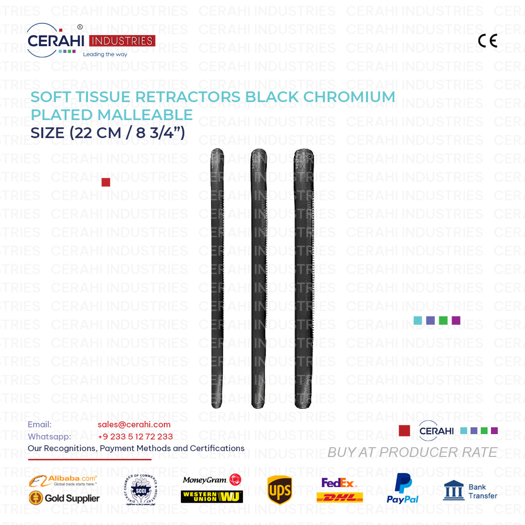 Soft Tissue Retractors Black Chromium Plated Malleable 22CM